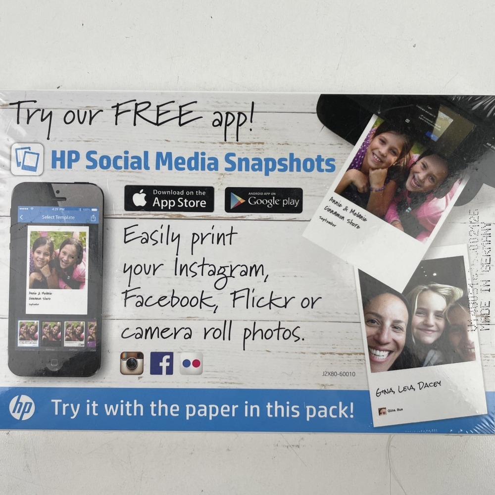 HP Social Media Snapshots 4"x6" Photo Paper 50 Each New J15
